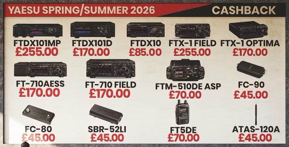 Yaesu Cashback Spring Summer 2026 HAM Radio Shop Amateur Radio Dealer Supplier Vine Antennas Amateur Radio Shops HAM Radio Dealer Supplier Retailer Second Hand Twelve Months Warranty
